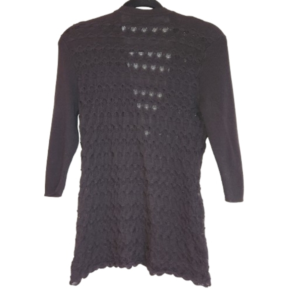 Trina Turk Shadow Sheer Black 3/4 Sleeve Button Down Cardigan Size L Rib Sleeves - Picture 2 of 11